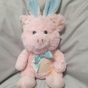 Adorable Pink Plush Pig with Blue Ears